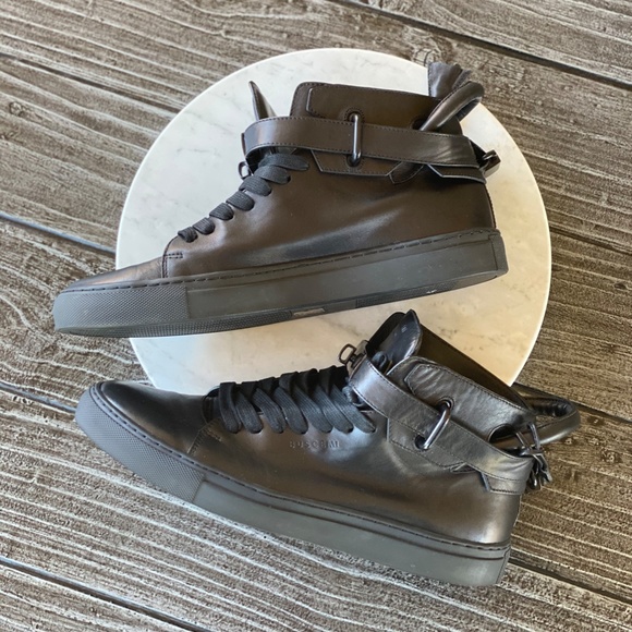 Men's BUSCEMI Matt BLK Leather High Top Sneakers - Picture 6 of 8